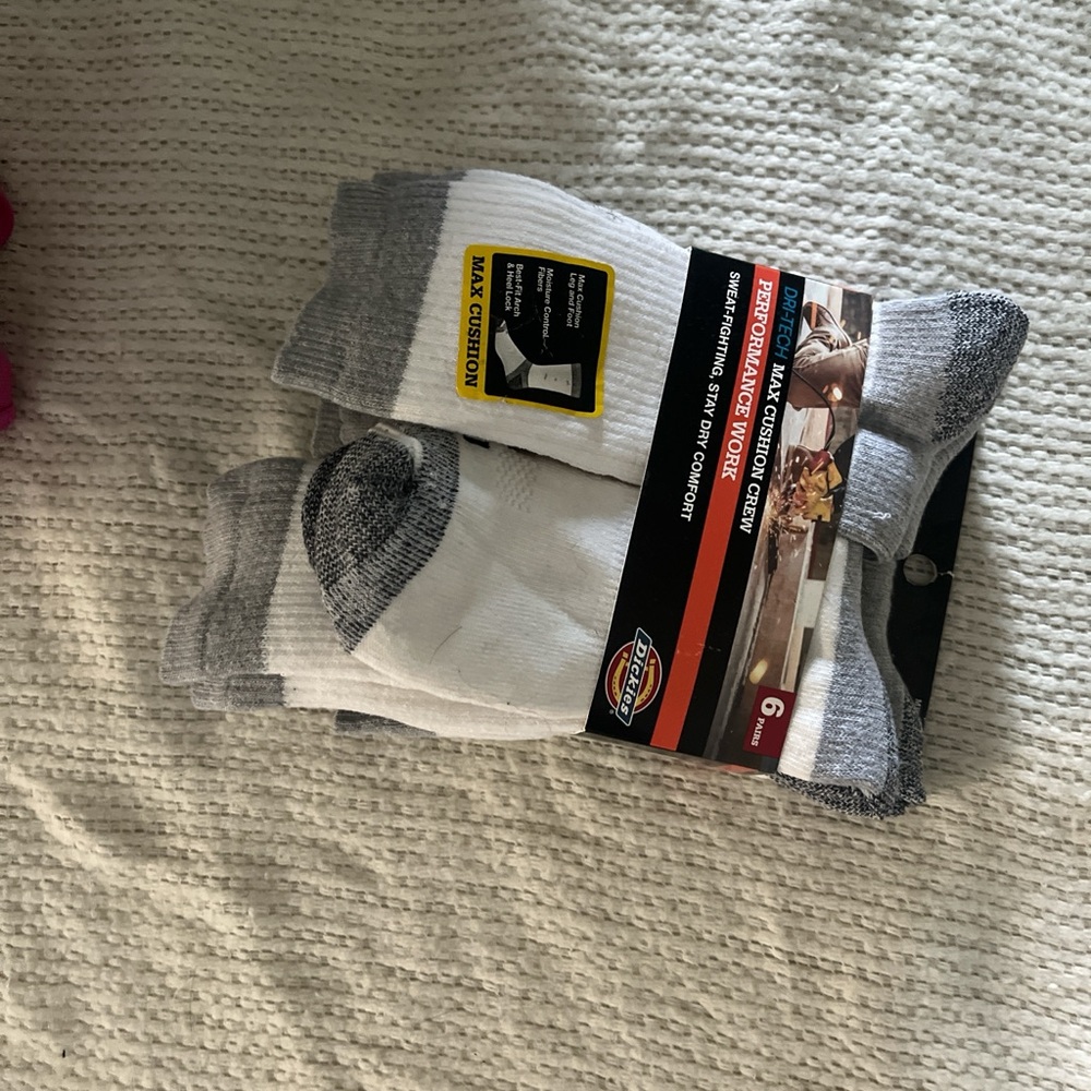 Dickies Men's White and Gray Casual Crew Socks